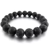 Natural Lava Beads Bracelet - Black, 8mm Round Beads