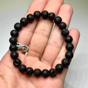 Natural Lava Beads Bracelet - Black, 8mm Round Beads 2