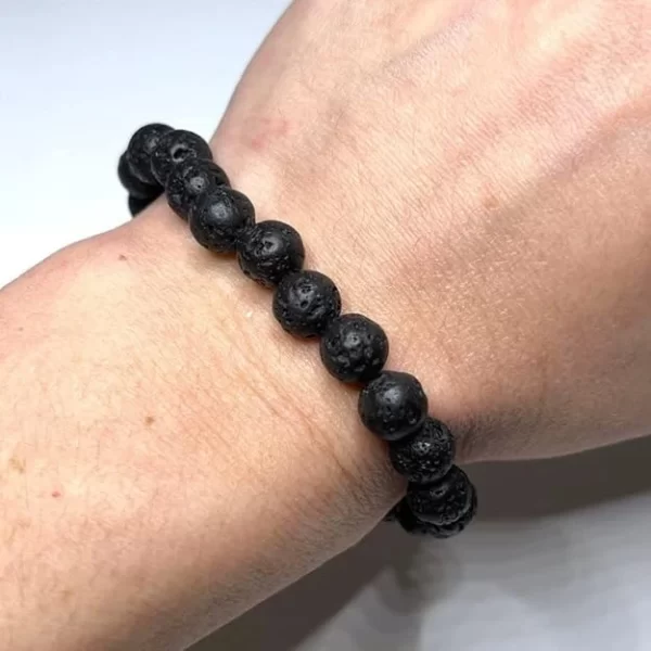 Natural Lava Beads Bracelet - Black, 8mm Round Beads-3